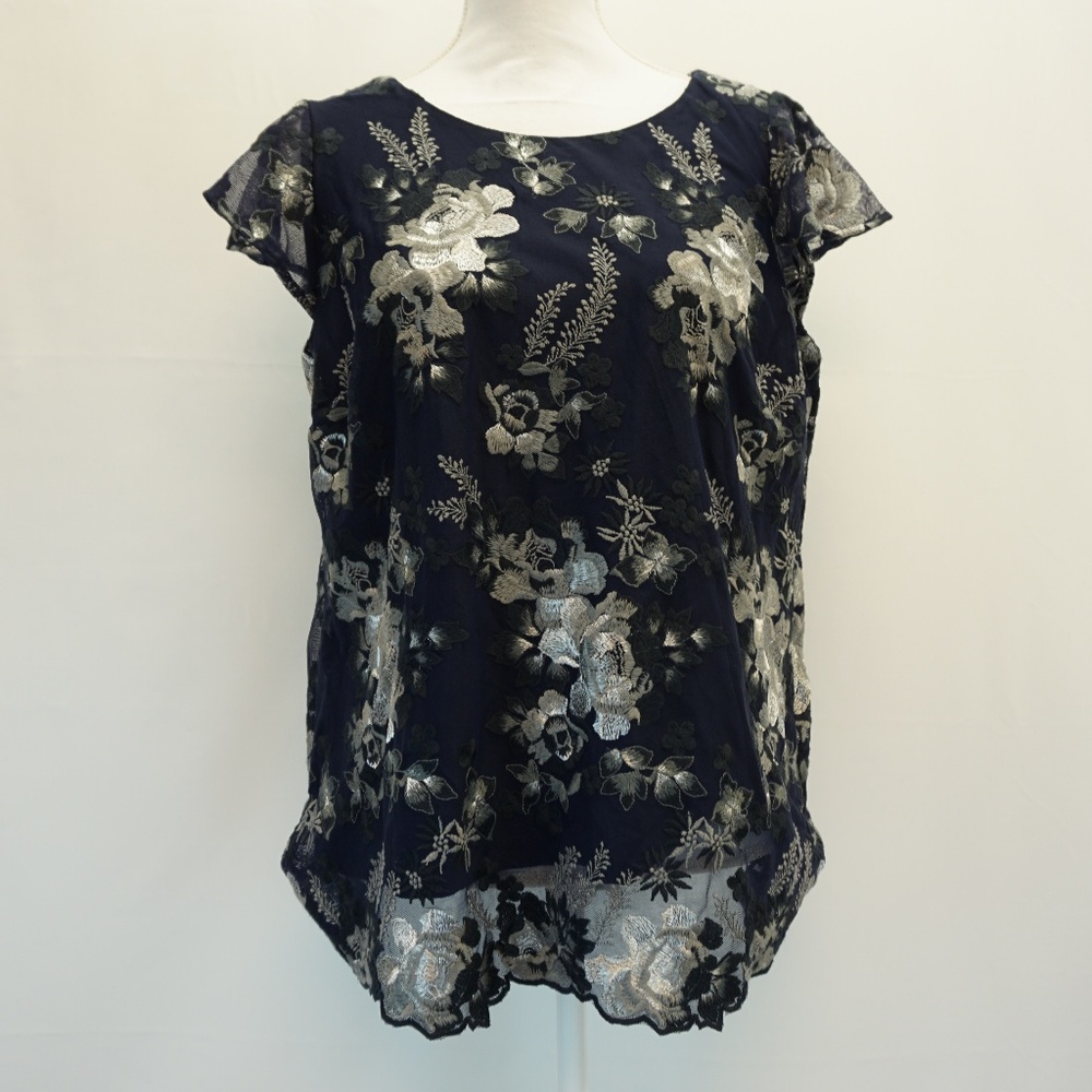 Charter Club  Flutter Sleeve Embroidered Mesh Top
